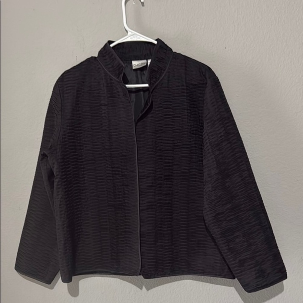 Chico's Black Blazer 💯 SILK textured evening jacket lightweight
